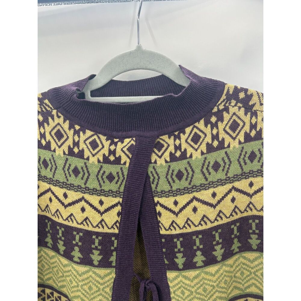 Aquarius Green-Purple Opened Back Tie Cropped Sweater Women's M/L Wool Blend - Picture 3 of 5